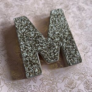 Wooden beaded letter M - home office decor
